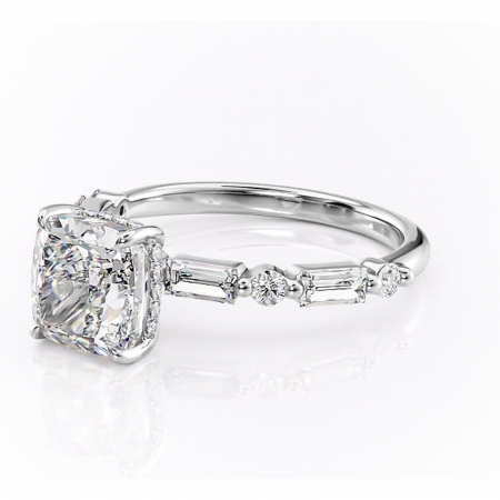 Inel de logodnă Moonstone din aur Alb 14kt cu moissanite tăietură pernă – Pietre laterale rafinată pentru profil înalt | Personalizează și configurează gratuit online [6]