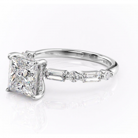 Inel de logodnă Moonstone din aur Alb 14kt cu moissanite tăietură princess – Pietre laterale rafinată pentru profil înalt | Personalizează și configurează gratuit online [6]