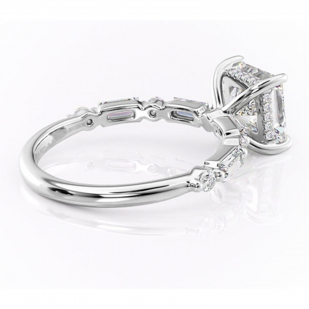 Inel de logodnă Moonstone din aur Alb 14kt cu moissanite tăietură princess – Pietre laterale rafinată pentru profil înalt | Personalizează și configurează gratuit online [2]