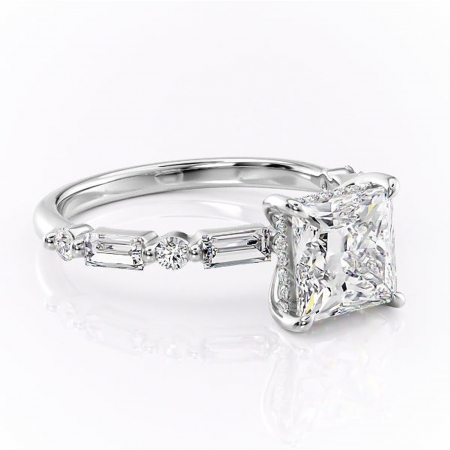 Princess - Inel de logodnă Moonstone din aur Alb 14kt cu moissanite tăietură princess – Pietre laterale rafinată pentru profil înalt | Personalizează și configurează gratuit online