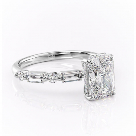 18K - Inel de logodnă Moonstone din aur Alb 18kt cu moissanite tăietură radiantă – Pietre laterale rafinată pentru profil înalt | Personalizează și configurează gratuit online