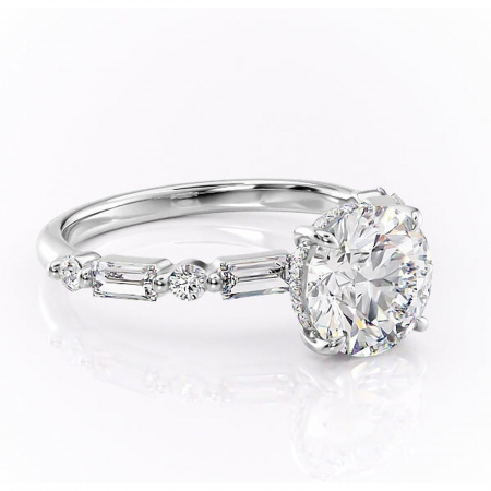 Halo - Inel de logodnă Moonstone din aur Alb 14kt cu moissanite tăietură rotundă – Pietre laterale rafinată pentru profil înalt | Personalizează și configurează gratuit online