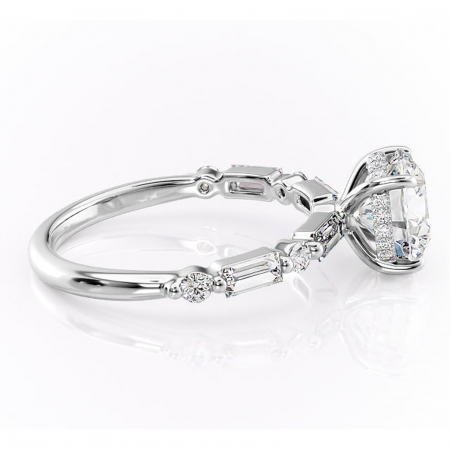 Inel de logodnă Moonstone din aur Alb 14kt cu moissanite tăietură rotundă – Pietre laterale rafinată pentru profil înalt | Personalizează și configurează gratuit online [1]