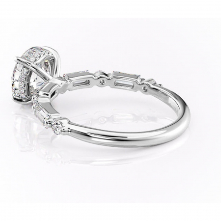 Inel de logodnă Moonstone din aur Alb 14kt cu moissanite tăietură rotundă – Pietre laterale rafinată pentru profil înalt | Personalizează și configurează gratuit online [4]