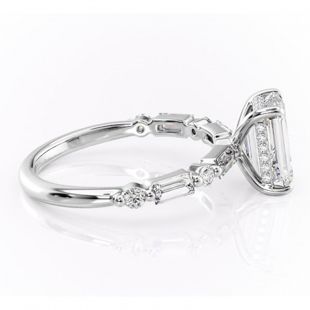 Inel de logodnă Moonstone din aur Alb 14kt cu moissanite tăietură smarald – Pietre laterale rafinată pentru profil înalt | Personalizează și configurează gratuit online [1]