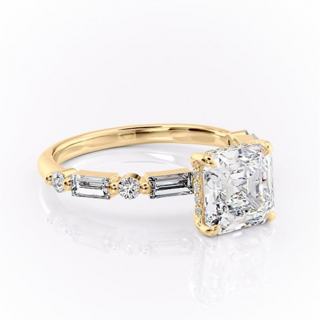 Asscher - Inel de logodnă Moonstone din aur Galben 18kt cu moissanite tăietură asscher – Pietre laterale rafinată pentru profil înalt | Personalizează și configurează gratuit online