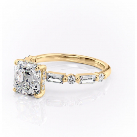 Inel de logodnă Moonstone din aur Galben 18kt cu moissanite tăietură asscher – Pietre laterale rafinată pentru profil înalt | Personalizează și configurează gratuit online [6]