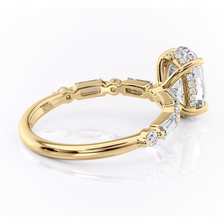 Inel de logodnă Moonstone din aur Galben 18kt cu moissanite tăietură ovală – Pietre laterale rafinată pentru profil înalt | Personalizează și configurează gratuit online [2]