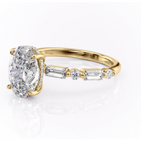 Inel de logodnă Moonstone din aur Galben 18kt cu moissanite tăietură ovală – Pietre laterale rafinată pentru profil înalt | Personalizează și configurează gratuit online [6]