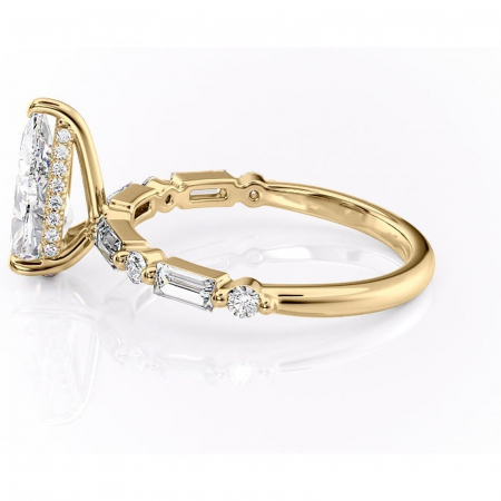 Inel de logodnă Moonstone din aur Galben 18kt cu moissanite tăietură pară – Pietre laterale rafinată pentru profil înalt | Personalizează și configurează gratuit online [5]