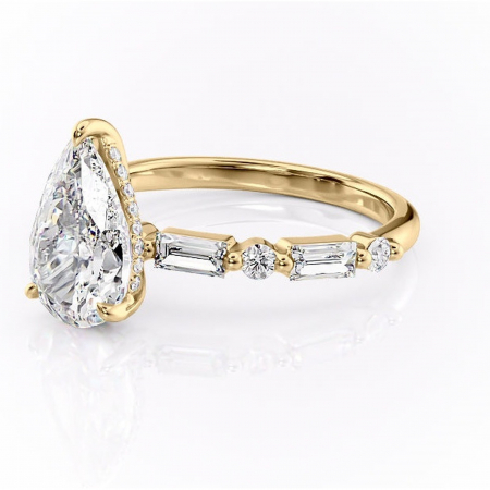 Inel de logodnă Moonstone din aur Galben 18kt cu moissanite tăietură pară – Pietre laterale rafinată pentru profil înalt | Personalizează și configurează gratuit online [6]
