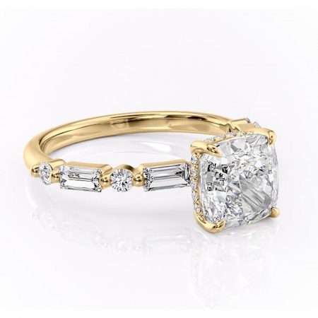 Pernă - Inel de logodnă Moonstone din aur Galben 18kt cu moissanite tăietură pernă – Pietre laterale rafinată pentru profil înalt | Personalizează și configurează gratuit online