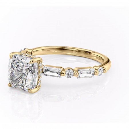 Inel de logodnă Moonstone din aur Galben 14kt cu moissanite tăietură pernă – Pietre laterale rafinată pentru profil înalt | Personalizează și configurează gratuit online [6]