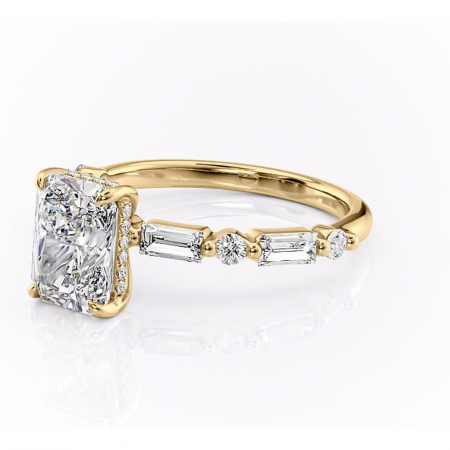 Inel de logodnă Moonstone din aur Galben 14kt cu moissanite tăietură radiantă – Pietre laterale rafinată pentru profil înalt | Personalizează și configurează gratuit online [6]