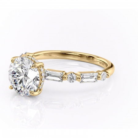 Inel de logodnă Moonstone din aur Galben 14kt cu moissanite tăietură rotundă – Pietre laterale rafinată pentru profil înalt | Personalizează și configurează gratuit online [6]