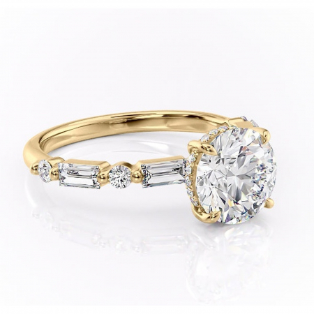 Aur galben - Inel de logodnă Moonstone din aur Galben 14kt cu moissanite tăietură rotundă – Pietre laterale rafinată pentru profil înalt | Personalizează și configurează gratuit online