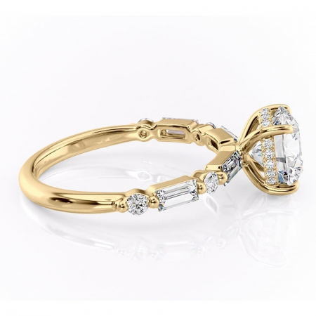 Inel de logodnă Moonstone din aur Galben 14kt cu moissanite tăietură rotundă – Pietre laterale rafinată pentru profil înalt | Personalizează și configurează gratuit online [1]