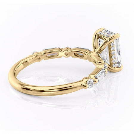 Inel de logodnă Moonstone din aur Galben 14kt cu moissanite tăietură smarald – Pietre laterale rafinată pentru profil înalt | Personalizează și configurează gratuit online [2]