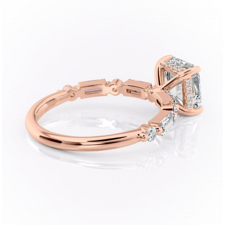 Inel de logodnă Moonstone din aur Rose 18kt cu moissanite tăietură asscher – Pietre laterale rafinată pentru profil înalt | Personalizează și configurează gratuit online [2]