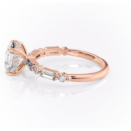 Inel de logodnă Moonstone din aur Rose 18kt cu moissanite tăietură asscher – Pietre laterale rafinată pentru profil înalt | Personalizează și configurează gratuit online [5]