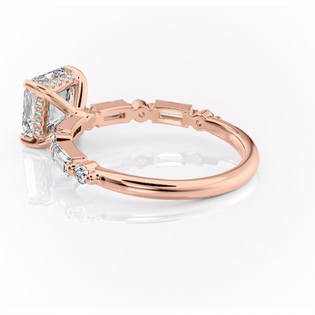 Inel de logodnă Moonstone din aur Rose 18kt cu moissanite tăietură asscher – Pietre laterale rafinată pentru profil înalt | Personalizează și configurează gratuit online [4]