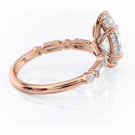 Inel de logodnă Moonstone din aur Rose 14kt cu moissanite tăietură marquise – Pietre laterale rafinată pentru profil înalt | Personalizează și configurează gratuit online [2]