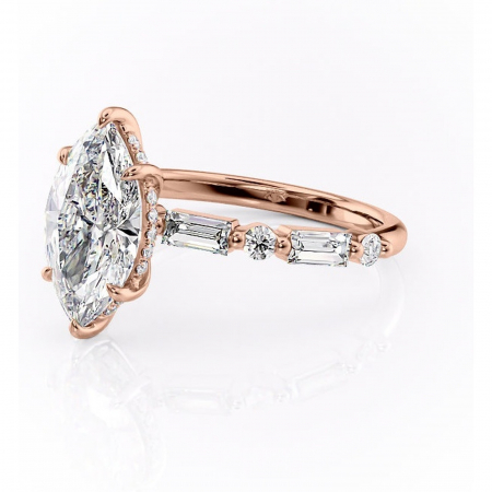 Inel de logodnă Moonstone din aur Rose 14kt cu moissanite tăietură marquise – Pietre laterale rafinată pentru profil înalt | Personalizează și configurează gratuit online [6]