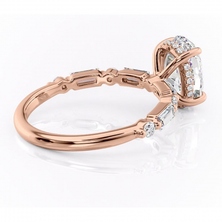 Inel de logodnă Moonstone din aur Rose 14kt cu moissanite tăietură ovală – Pietre laterale rafinată pentru profil înalt | Personalizează și configurează gratuit online [2]