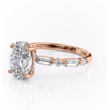 Inel de logodnă Moonstone din aur Rose 14kt cu moissanite tăietură ovală – Pietre laterale rafinată pentru profil înalt | Personalizează și configurează gratuit online [6]