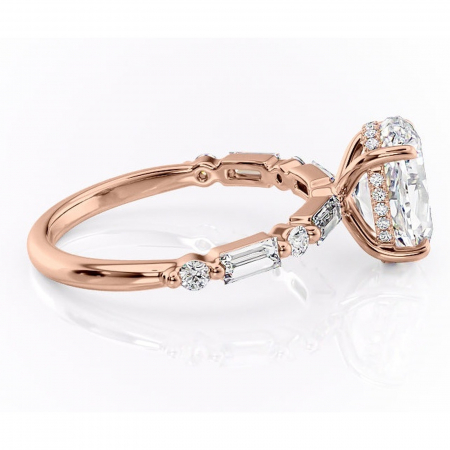 Inel de logodnă Moonstone din aur Rose 14kt cu moissanite tăietură ovală – Pietre laterale rafinată pentru profil înalt | Personalizează și configurează gratuit online [1]