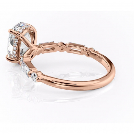 Inel de logodnă Moonstone din aur Rose 14kt cu moissanite tăietură ovală – Pietre laterale rafinată pentru profil înalt | Personalizează și configurează gratuit online [4]