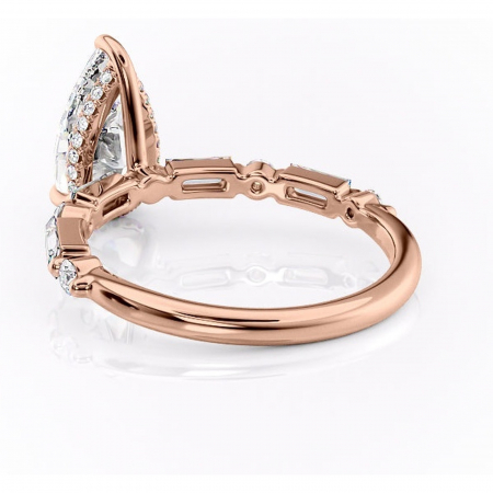 Inel de logodnă Moonstone din aur Rose 14kt cu moissanite tăietură pară – Pietre laterale rafinată pentru profil înalt | Personalizează și configurează gratuit online [3]