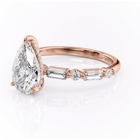 Inel de logodnă Moonstone din aur Rose 14kt cu moissanite tăietură pară – Pietre laterale rafinată pentru profil înalt | Personalizează și configurează gratuit online [6]