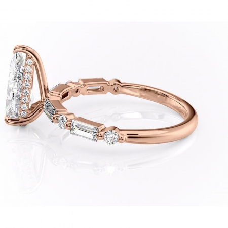 Inel de logodnă Moonstone din aur Rose 14kt cu moissanite tăietură pară – Pietre laterale rafinată pentru profil înalt | Personalizează și configurează gratuit online [5]