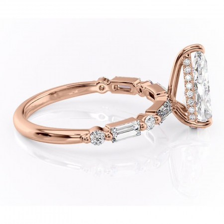 Inel de logodnă Moonstone din aur Rose 14kt cu moissanite tăietură pară – Pietre laterale rafinată pentru profil înalt | Personalizează și configurează gratuit online [1]
