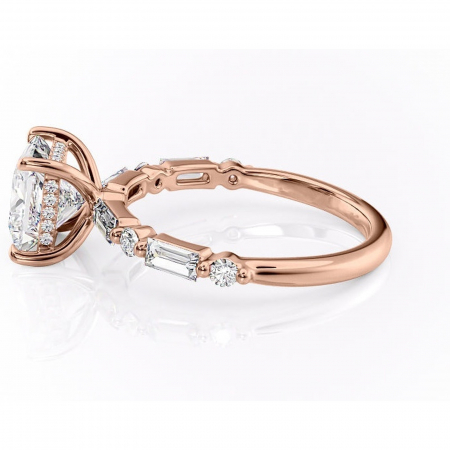 Inel de logodnă Moonstone din aur Rose 18kt cu moissanite tăietură princess – Pietre laterale rafinată pentru profil înalt | Personalizează și configurează gratuit online [5]