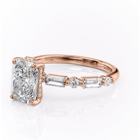 Inel de logodnă Moonstone din aur Rose 14kt cu moissanite tăietură radiantă – Pietre laterale rafinată pentru profil înalt | Personalizează și configurează gratuit online [6]