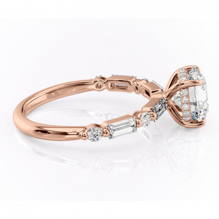 Inel de logodnă Moonstone din aur Rose 14kt cu moissanite tăietură rotundă – Pietre laterale rafinată pentru profil înalt | Personalizează și configurează gratuit online [1]