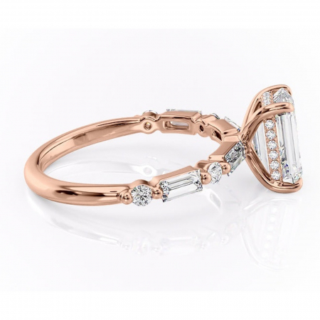 Inel de logodnă Moonstone din aur Rose 14kt cu moissanite tăietură smarald – Pietre laterale rafinată pentru profil înalt | Personalizează și configurează gratuit online [1]