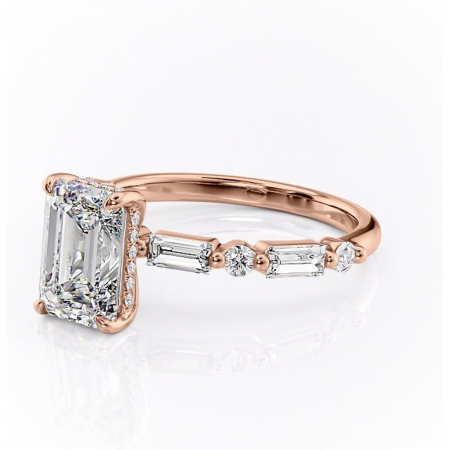 Inel de logodnă Moonstone din aur Rose 14kt cu moissanite tăietură smarald – Pietre laterale rafinată pentru profil înalt | Personalizează și configurează gratuit online [6]