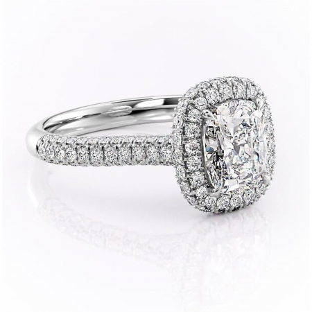 Pernă alungită - Inel de logodnă Nerina din aur Alb 14kt cu moissanite tăietură pernă – Halo rafinată pentru profil înalt | Personalizează și configurează gratuit online