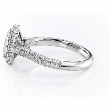 Inel de logodnă Nerina din aur Alb 14kt cu moissanite tăietură pernă – Halo rafinată pentru profil înalt | Personalizează și configurează gratuit online [5]