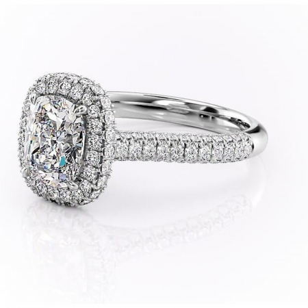 Inel de logodnă Nerina din aur Alb 14kt cu moissanite tăietură pernă – Halo rafinată pentru profil înalt | Personalizează și configurează gratuit online [6]