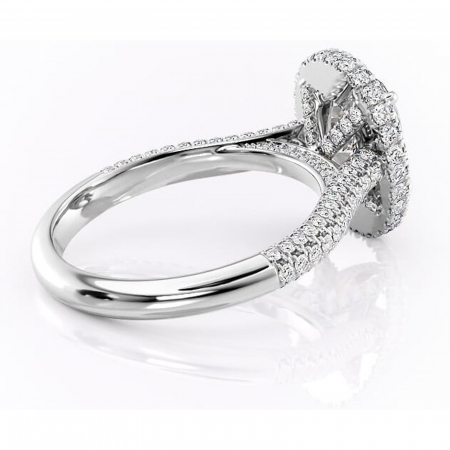 Inel de logodnă Nerina din aur Alb 14kt cu moissanite tăietură ovală – Halo rafinată pentru profil înalt | Personalizează și configurează gratuit online [2]