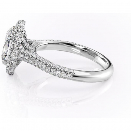 Inel de logodnă Nerina din aur Alb 14kt cu moissanite tăietură ovală – Halo rafinată pentru profil înalt | Personalizează și configurează gratuit online [5]