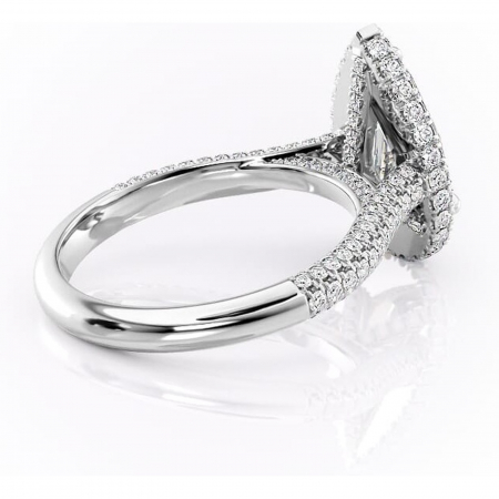 Inel de logodnă Nerina din aur Alb 14kt cu moissanite tăietură pară – Halo rafinată pentru profil înalt | Personalizează și configurează gratuit online [2]