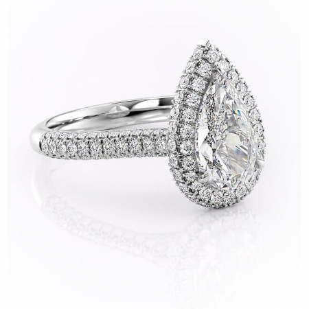 Pară - Inel de logodnă Nerina din aur Alb 14kt cu moissanite tăietură pară – Halo rafinată pentru profil înalt | Personalizează și configurează gratuit online