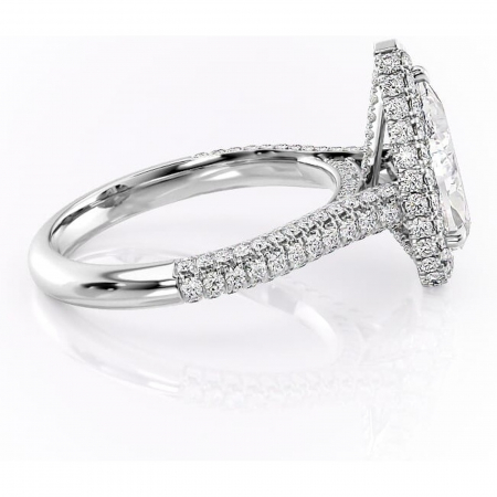 Inel de logodnă Nerina din aur Alb 14kt cu moissanite tăietură pară – Halo rafinată pentru profil înalt | Personalizează și configurează gratuit online [1]