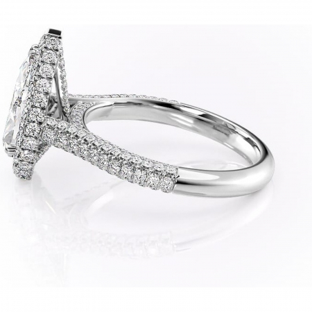 Inel de logodnă Nerina din aur Alb 14kt cu moissanite tăietură pară – Halo rafinată pentru profil înalt | Personalizează și configurează gratuit online [5]
