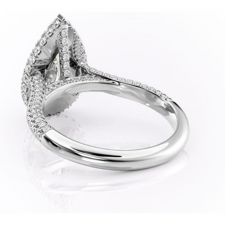 Inel de logodnă Nerina din aur Alb 14kt cu moissanite tăietură pară – Halo rafinată pentru profil înalt | Personalizează și configurează gratuit online [3]